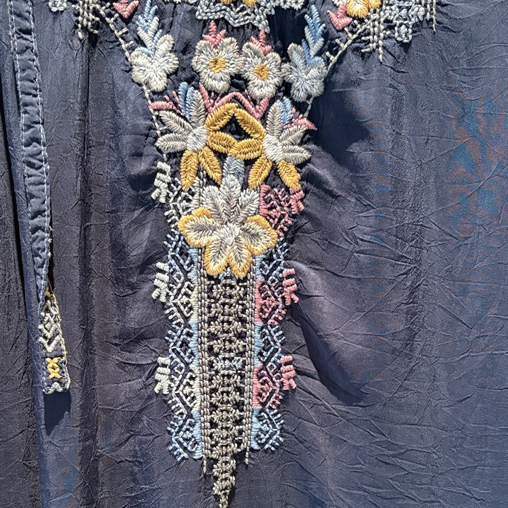 Johnny Was Dark Blue Floral Embroidered Blouse - Picture 3 of 10